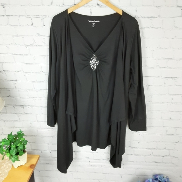 Woman Within Tops - Woman Within black blouse with sequins 1X